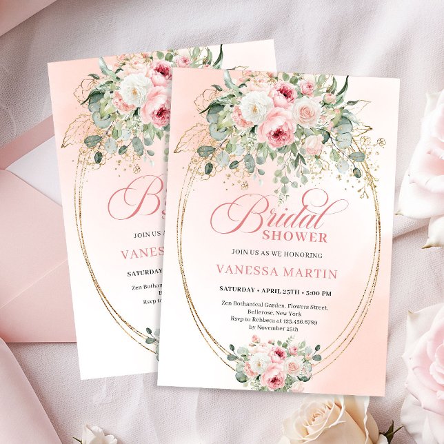 Faire-part de Mariage Moderne Rose Pâle et Or (Modern Blush Pink Bridal Shower Gold Invitation)