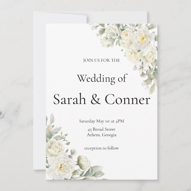Faire-part de mariage moderne Roses blanches (Devant)