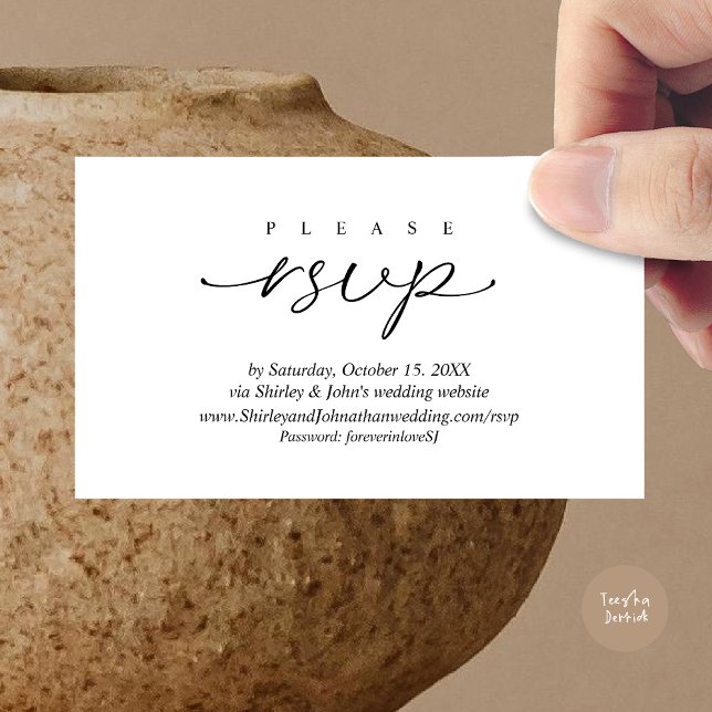 Faire-part de mariage moderne RSVP, via le site we (Modern RSVP Wedding Invitation, via Website Enclosure Card, Phone, email, Black White)