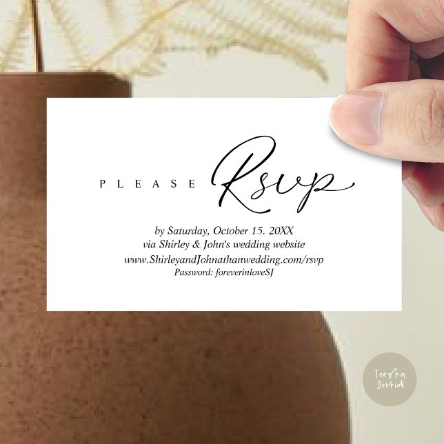 Faire-part de mariage moderne RSVP, via le site we (Modern RSVP Wedding Invitation, via Website Enclosure Card, Phone, email, Black White)