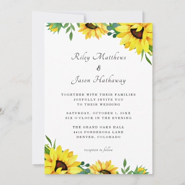 Faire-part de mariage moderne rustique Tournesol b (Devant)