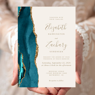 Faire-part de mariage moderne sarcelle or agate iv