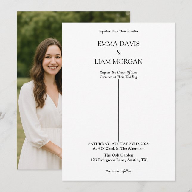 Faire-part de mariage moderne simple avec photo en (Devant / Derrière)