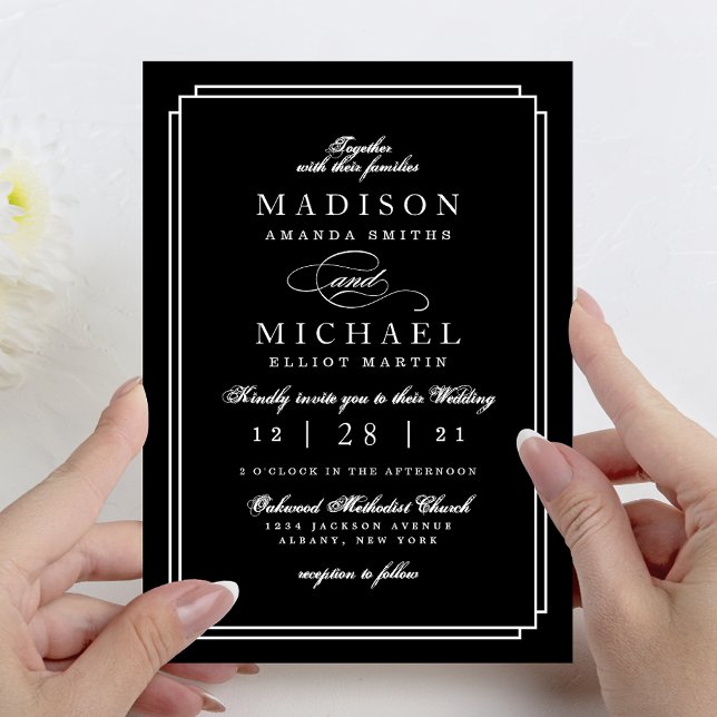 Faire-Part de Mariage Moderne Simple Noir et Blanc (Simple Black and White Modern Wedding Invitation)