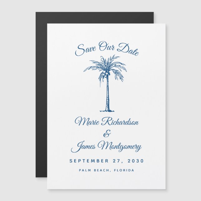Faire-part de mariage moderne sur la plage bleue (Devant / Derrière)