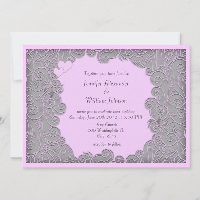 Faire-part de mariage moderne tourbillonnant rose  (Devant)