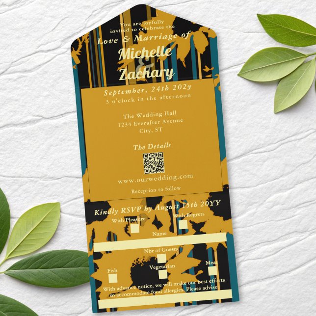 Faire-Part de Mariage Moderne Tournesol Bleu Sarce (Créateur téléchargé)