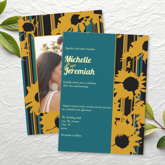 Faire-part de mariage moderne Tournesol Bleu sarce (Créateur téléchargé)