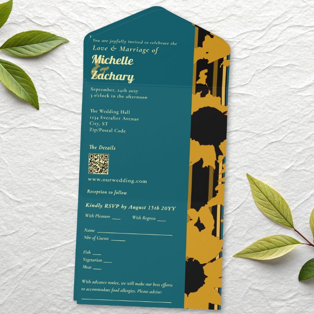 Faire-Part de Mariage Moderne Tournesol Bleu Sarce (Créateur téléchargé)