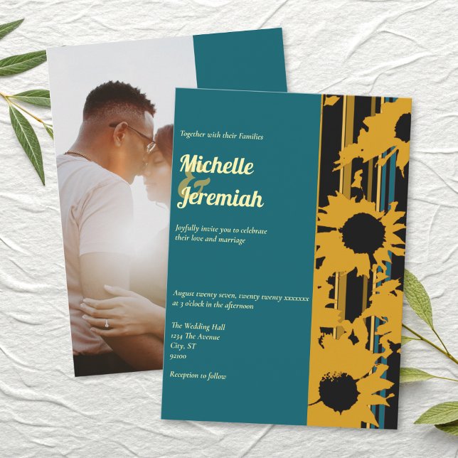 Faire-part de mariage moderne tournesol sarcelle o (Créateur téléchargé)