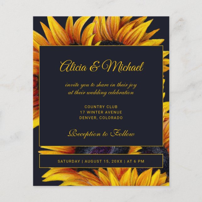 Faire-part de mariage moderne tournesols soleil do (Devant)