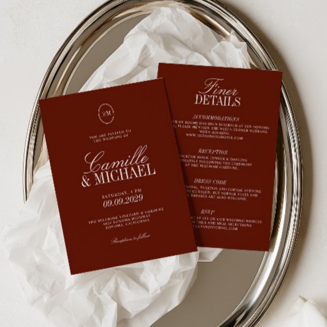 Faire-part de mariage moderne tout-en-un Terracott (Deep Red Terracotta All in One Modern Wedding Invitation)