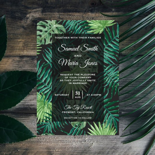 Faire-Part de Mariage Moderne Tropical aux Feuille (Créateur téléchargé)