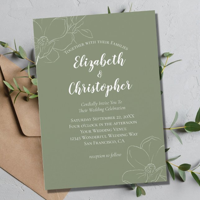 Faire-part de mariage moderne vert sauge et floral (Créateur téléchargé)