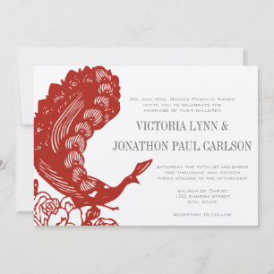 Faire-part de mariage moderne vintage rouge coquel