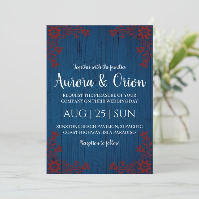 faire-part de mariage modernes bleu marine et bord (Debout devant)