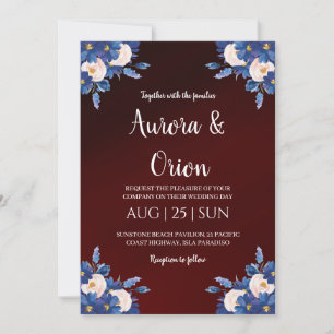 faire-part de mariage modernes bleu marine et bord