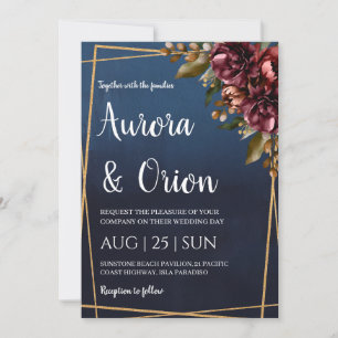 faire-part de mariage modernes bleu marine et bord