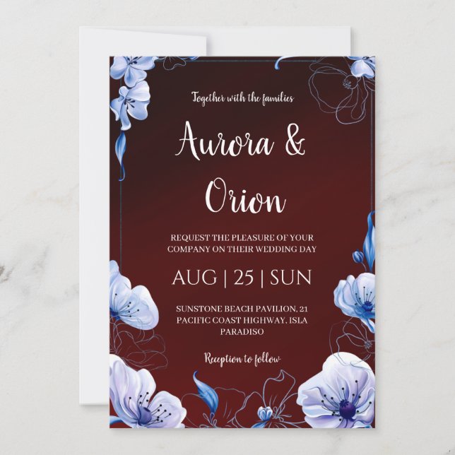 faire-part de mariage modernes bleu marine et bord (Devant)