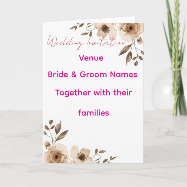 Faire-part de mariage modifiable 7x5 – Floral Élég (Devant)