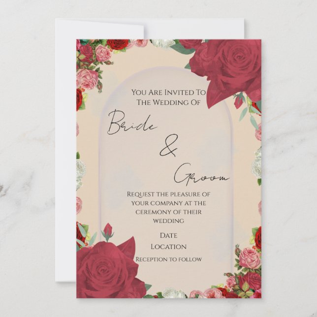 Faire-part de mariage modifiable – Motif floral ro (Devant)