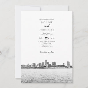 Faire-part de mariage monochrome Cleveland Skyline