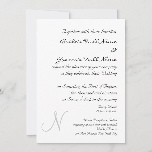 FAIRE-PART DE MARIAGE MONOGRAM D'ARGENT (Devant)