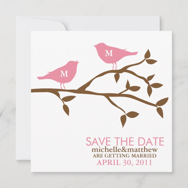 Faire-part de mariage Monogram Love Birds (Devant)