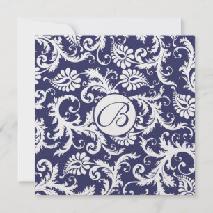 Faire-part de mariage Monogram Navy Damask Swils