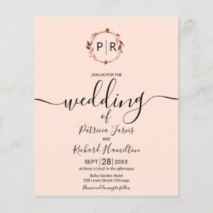 Faire-part de mariage Monogram Peach Rose à petit 