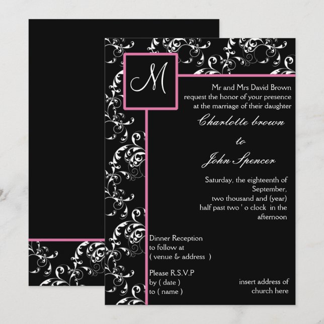 Faire-part de mariage monogramme (Devant / Derrière)