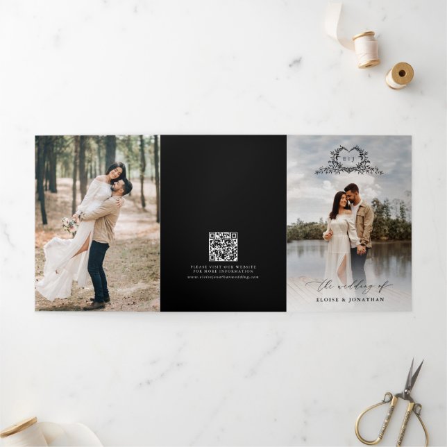 Faire-part de mariage monogramme à crête minimalis (Extérieur)