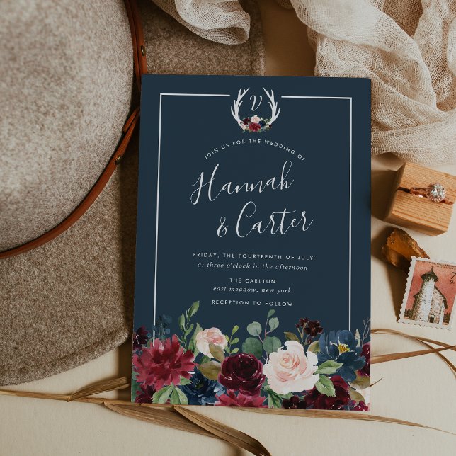 Faire-part de mariage Monogramme Antler Radiant Bl (Créateur téléchargé)