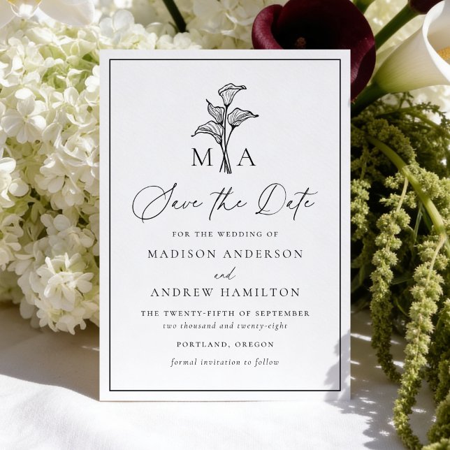 Faire-Part de Mariage Monogramme au Lys Calla Clas (Créateur téléchargé)