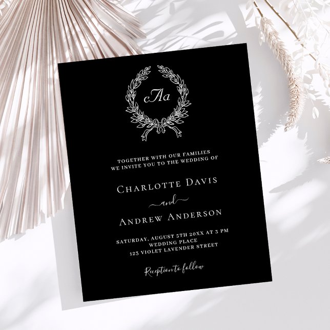 Faire-part de mariage monogramme blanc noir (Créateur téléchargé)