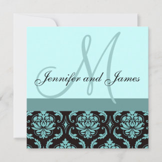 faire-part de mariage Monogramme bleu Damas