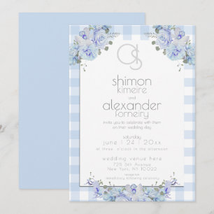 Faire-part de mariage Monogramme bleu En vichy f