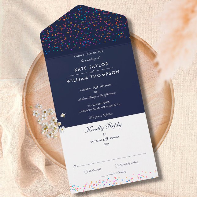 Faire-part de mariage Monogramme Bleu Marine Confe (Créateur téléchargé)