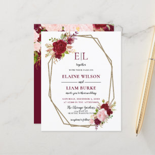 Faire-part de mariage Monogramme Blush Bourgogne B