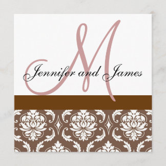 Faire-part de mariage Monogramme Brown Damas roses