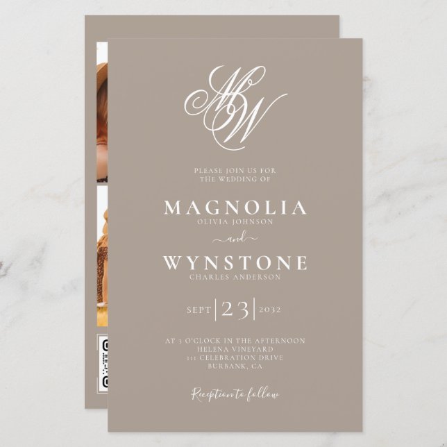 Faire-part de mariage Monogramme budgétaire | Taup (Devant / Derrière)