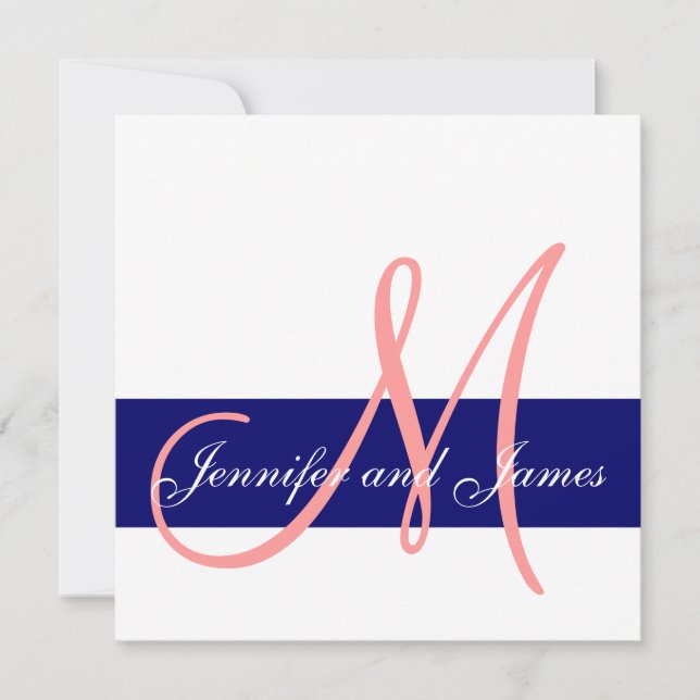 Faire-part de mariage Monogramme Corail Rose Navy  (Devant)
