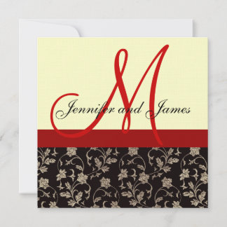 Faire-part de mariage Monogramme Crème rouge flora