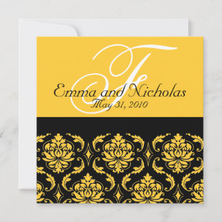 faire-part de mariage Monogramme Damas Jaune Retou