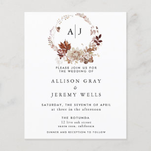 Faire-part de mariage Monogramme d'automne