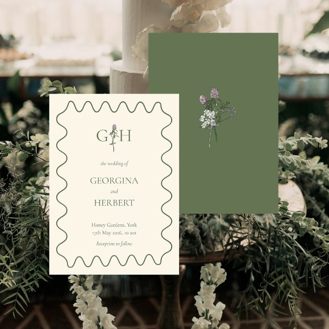 Faire-part de mariage Monogramme de crème et de ci (Créateur téléchargé)