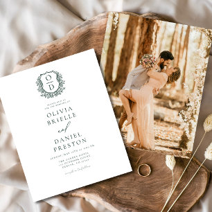 Faire-part de mariage Monogramme de crête verte Bu