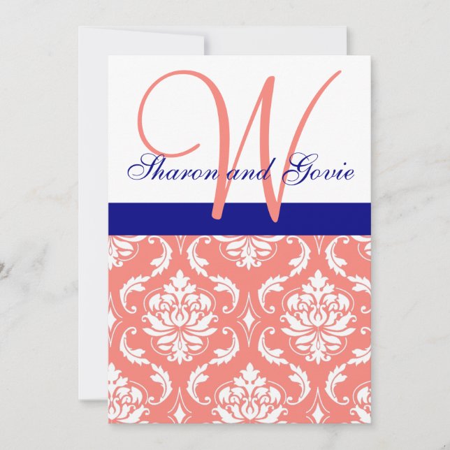 Faire-part de mariage monogramme de la marine Cora (Devant)