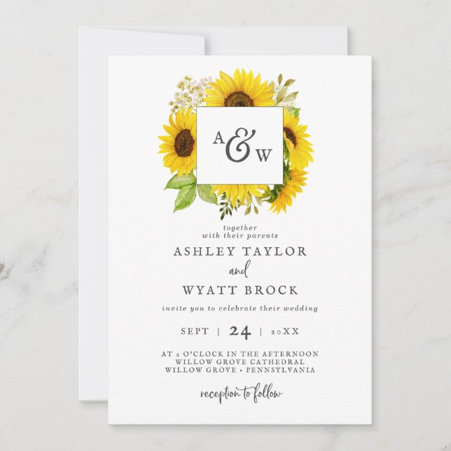 Faire-part de mariage Monogramme de tournesol (Devant)