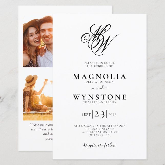 Faire-part de mariage Monogramme Élégant du budget (Devant / Derrière)